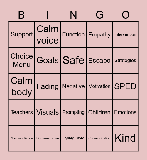Behavior BINGO Card