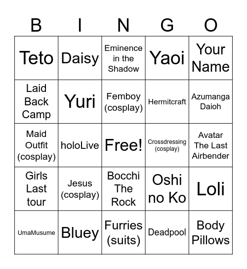 FANX Bingo Card