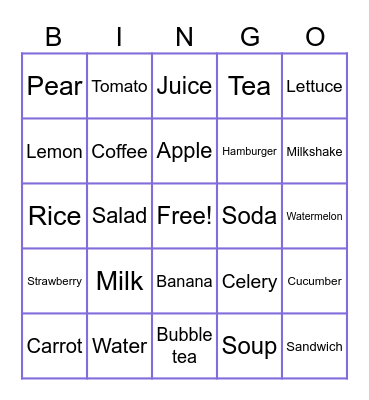 Food Bingo Card