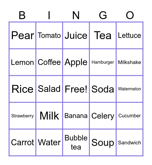 Food Bingo Card