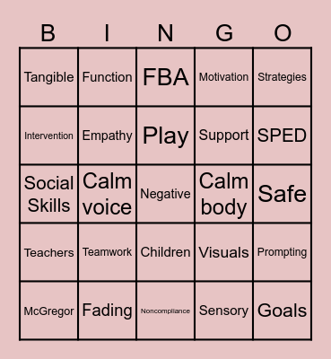 Behavior BINGO Card