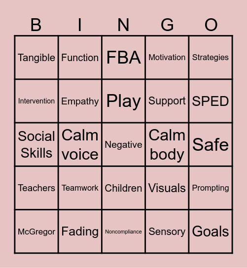 Behavior BINGO Card