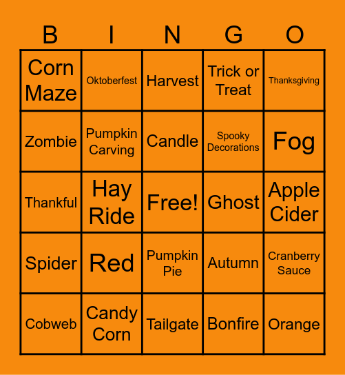 Fall Bingo Card