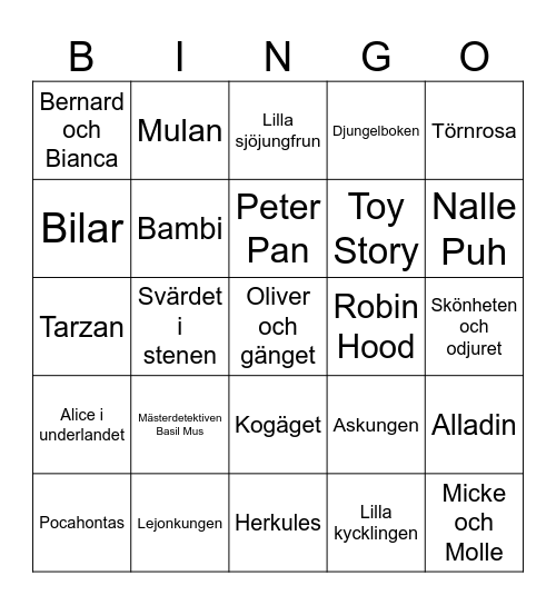 Disney BINGO Card