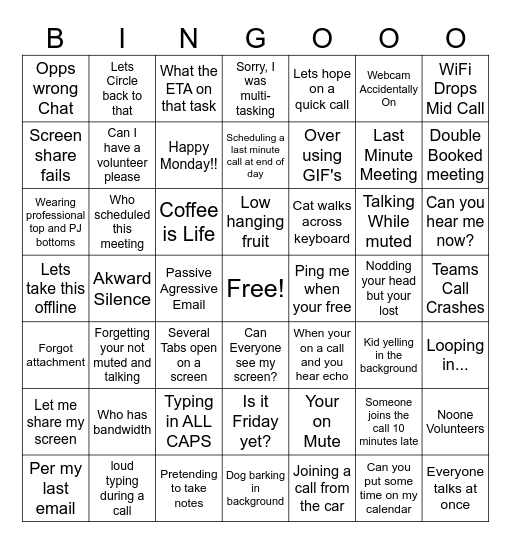 Funny Work Antic Bingo Card