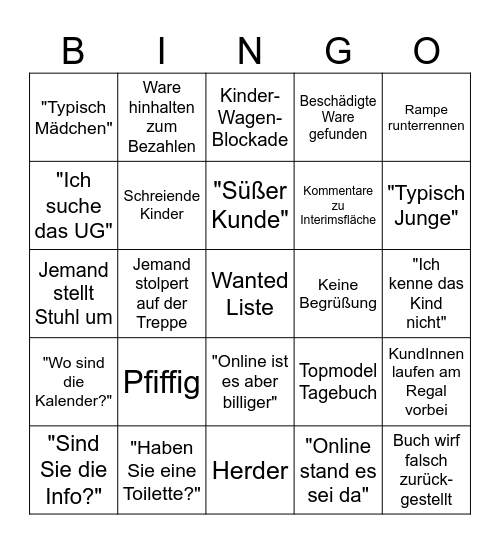 Kinder Jugendbuch Bingo Card