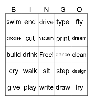 Verbs Bingo Card