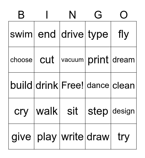 Verbs Bingo Card