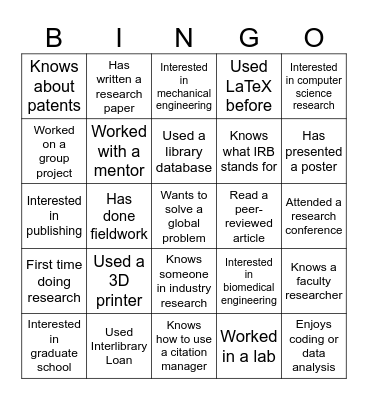 Break the Ice Bingo Card