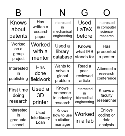 Break the Ice Bingo Card