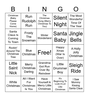 Holiday Songs Bingo Card