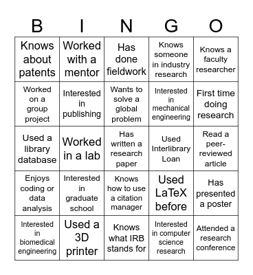 Break the Ice Bingo Card