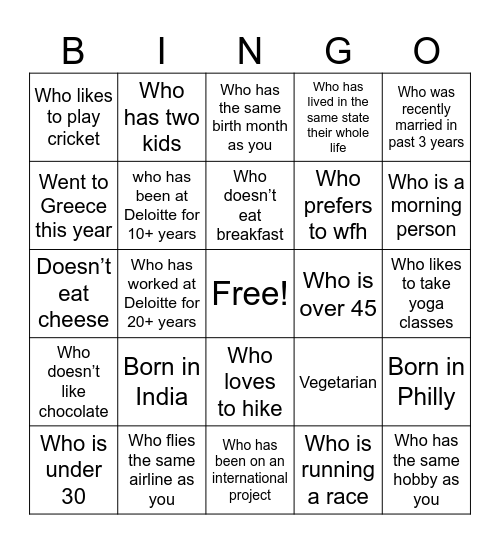 Find someone who… Bingo Card