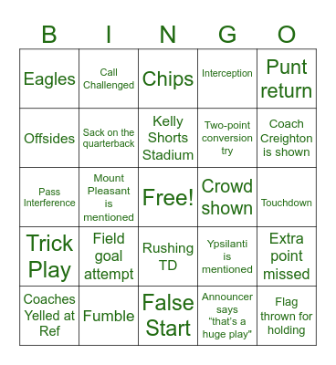 Watch Party Bingo Card
