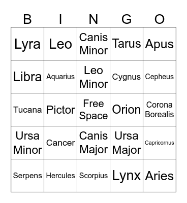 Constellations Bingo Card