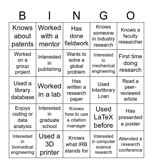 Break the Ice Bingo Card