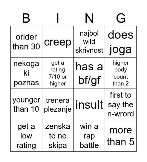 OmeTV slo edition Bingo Card