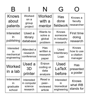 Break the Ice Bingo Card