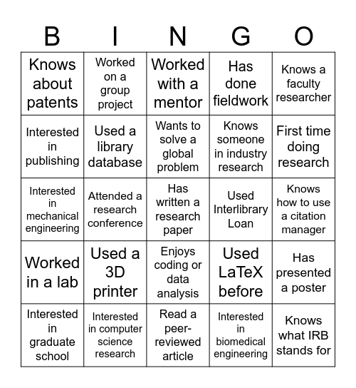 Break the Ice Bingo Card