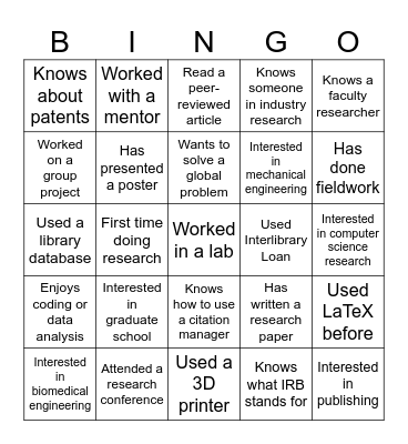 Break the Ice Bingo Card