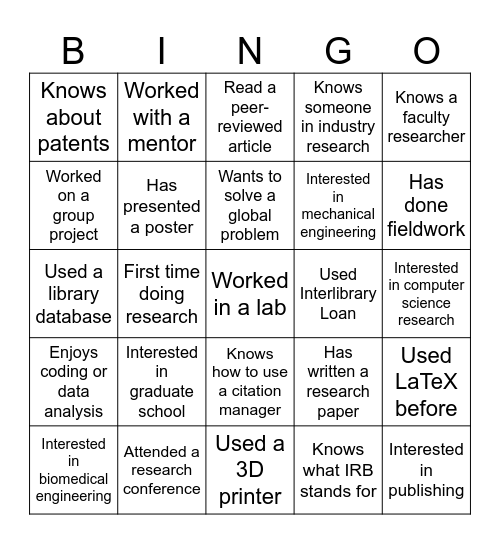 Break the Ice Bingo Card
