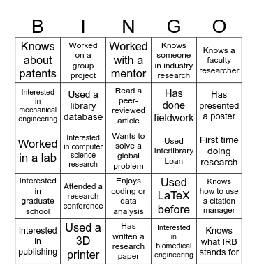 Break the Ice Bingo Card