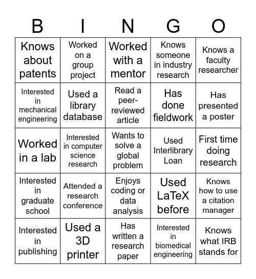 Break the Ice Bingo Card