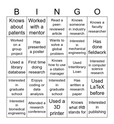 Break the Ice Bingo Card