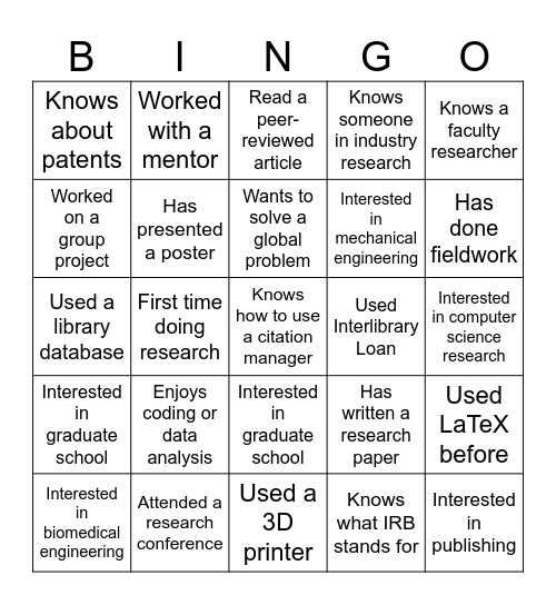 Break the Ice Bingo Card