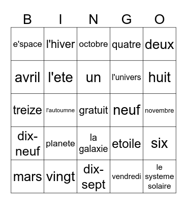 French Logan S. Bingo Card