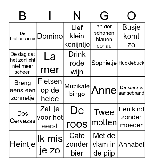 Muzikale Bingo Card