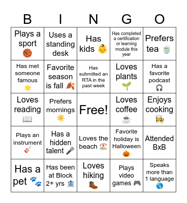 Virtual Team Bingo Icebreaker Bingo Card