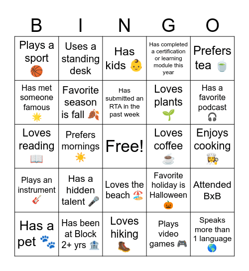 Virtual Team Bingo Icebreaker Bingo Card