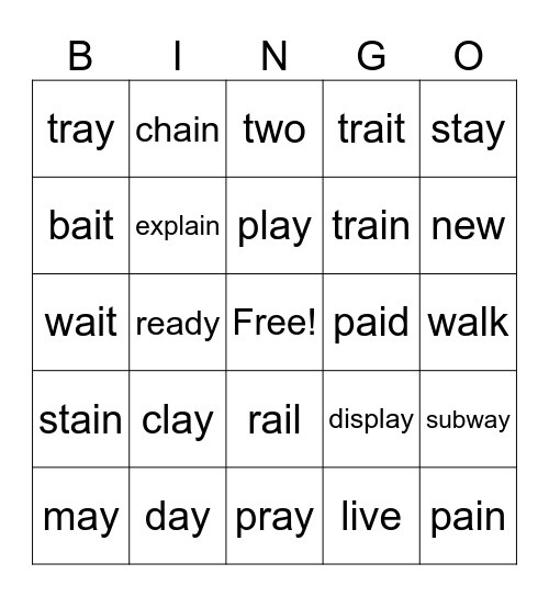 Long A Bingo Card