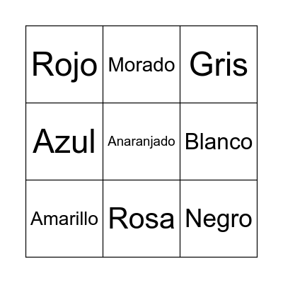 Spanish Colors Bingo Card