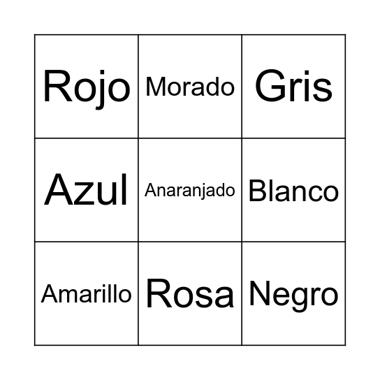 Spanish Colors Bingo Card