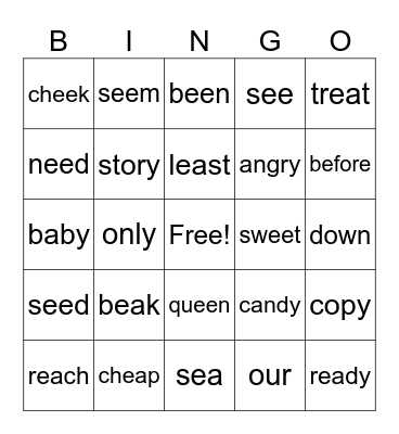 Long E Bingo Card