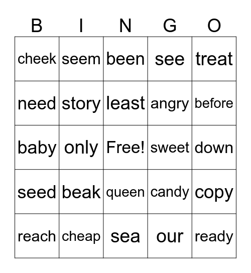 Long E Bingo Card