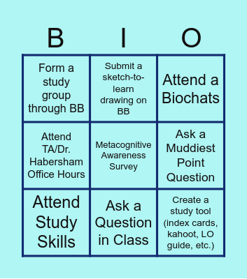BIOL 203 Midterm 1 Extra Credit Bingo Card