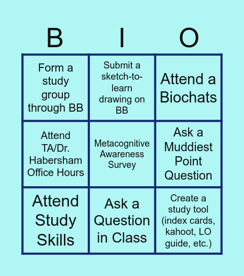 BIOL 203 Midterm 1 Extra Credit Bingo Card