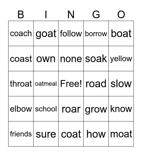 Long O Bingo Card