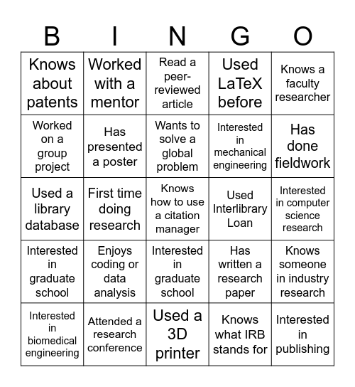 Break the Ice Bingo Card