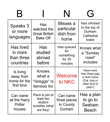 NKC Bingo Card