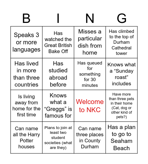 NKC Bingo Card