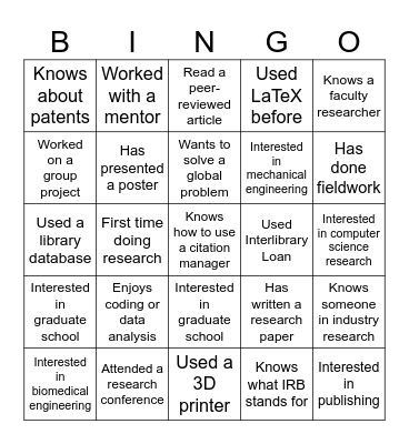 Break the Ice Bingo Card