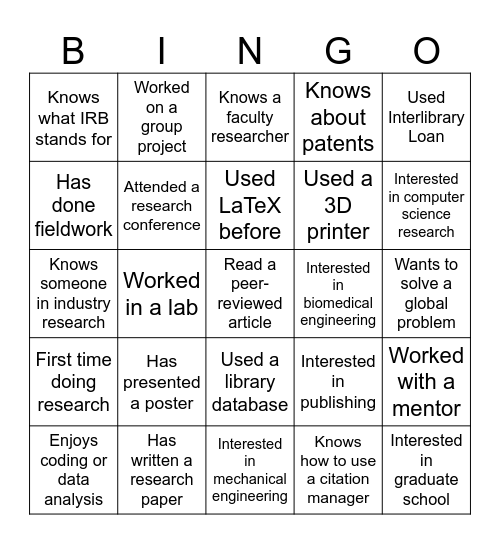 Break the Ice Bingo Card