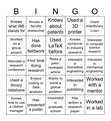 Break the Ice Bingo Card