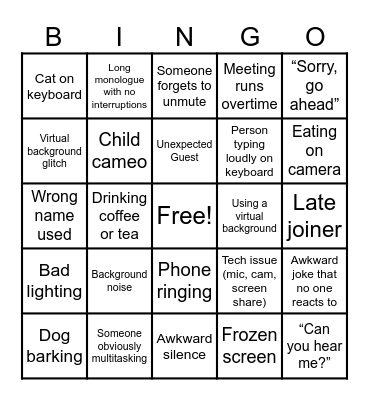 Work From Home Bingo Card
