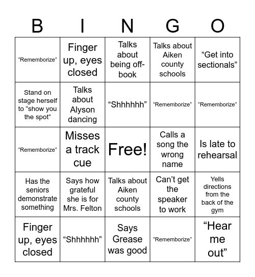 Mrs. Yon Bingo Card