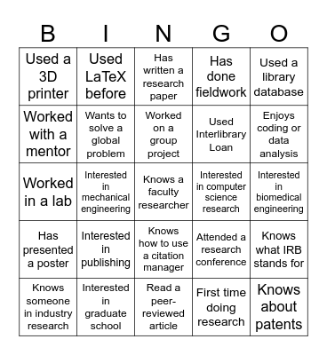 Break the Ice Bingo Card